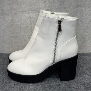 French Connection FC-Jasmine Shoes Womens 9 White Vegan‎ Leather Chunky Bootie
